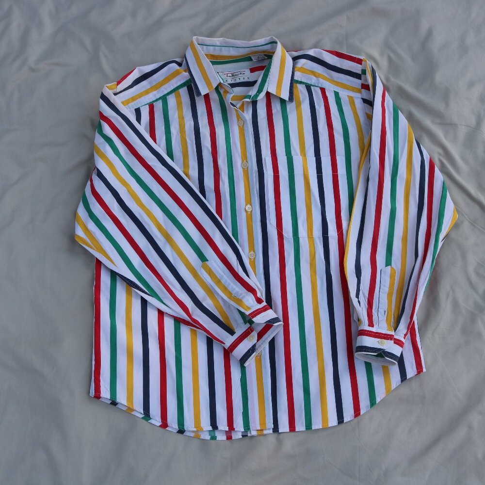 WOMENS PETITES TALBOT STRIPED BUTTON UP SHIRT